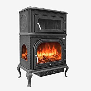 Volkan V-61h Üç Camlı Yan Kapak Fırınlı Döküm Şömine Soba