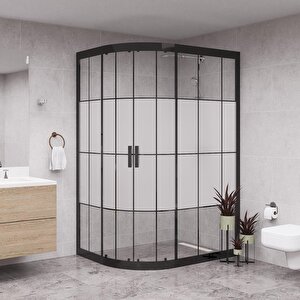 Black Solis 6mm Karolajlı Yarım Kumlamalı Cam Asimetrik Oval Duşakabin 100x110 cm