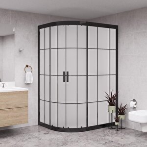 Black Solis 6mm Karolajlı Tam Kumlamalı Cam Asimetrik Oval Duşakabin 100x120 cm