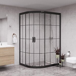 Black Solis 6mm Karolajlı Şeffaf Cam Asimetrik Oval Duşakabin 90x100 cm