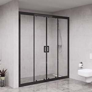 Black Verta 6mm Şeffaf Cam Orta Açılır 2 Sabit 2 Açılır İki Duvar Arası Duşakabin 153 cm