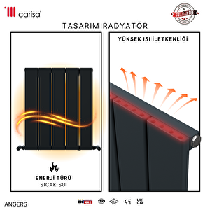 Angers Yakıt Tasarruflu Premium Malzeme Alüminyum Radyatör 60x99,5cm Kumlu Antrasit