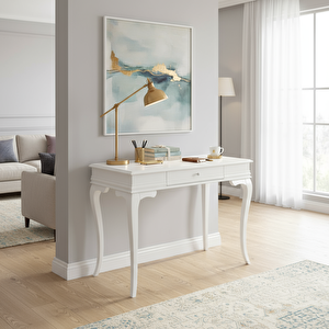 110 Cm Masif Rustik Beyaz Çalışma Masası