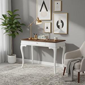 110 Cm Masif Rustik Beyaz Ceviz Çalışma Masası