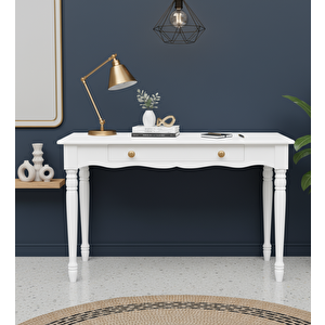 100 Cm Masif Beyaz Tornalı Çalışma Masası