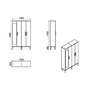 Demet-1-3 Ayaklı Aynalı Ayakkabılık Portmanto Vestiyer Dmt04