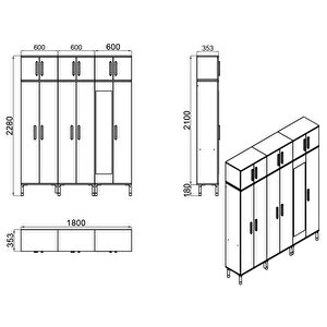 Buket-1-3-3-4-4-4 Ayaklı Aynalı Ayakkabılık Portmanto Vestiyer Bkt01