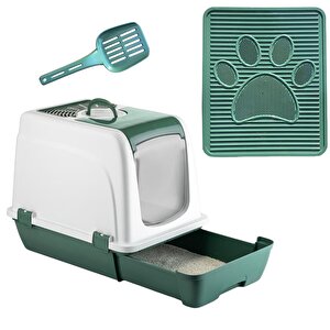 Orta Boy Çekmeceli Kapalı Kedi Tuvaleti Paspas Ve Kürek Hediyeli Yeşil