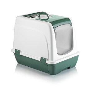 Orta Boy Çekmeceli Kapalı Kedi Tuvaleti Paspas Ve Kürek Hediyeli Yeşil