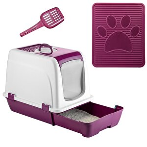 Orta Boy Çekmeceli Kapalı Kedi Tuvaleti Paspas Ve Kürek Hediyeli Fuşya
