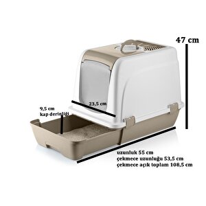 Orta Boy Çekmeceli Kapalı Kedi Tuvaleti Paspas Ve Kürek Hediyeli Mavi