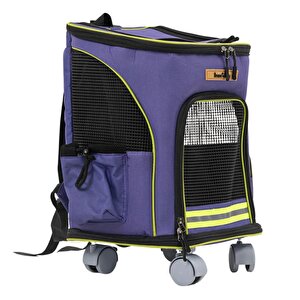 Brave Paws 4 Tekerlekli Frenli Yırtılmaz Plastik Fileli Kedi Ve Köpek Taşıma Çantası, Kedi Sırt Taşıma Çantası Mor