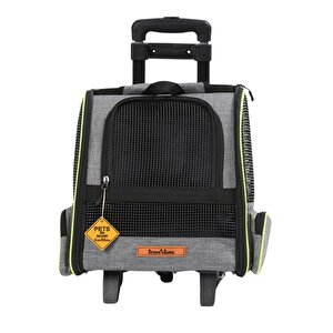 Brave Paws 2 Tekerlekli Yırtılmaz Plastik Fileli Kedi Ve Köpek Taşıma Çantası, Kedi Sırt Taşıma Çantası Gri