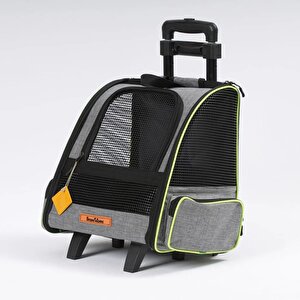 Brave Paws 2 Tekerlekli Yırtılmaz Plastik Fileli Kedi Ve Köpek Taşıma Çantası, Kedi Sırt Taşıma Çantası Gri