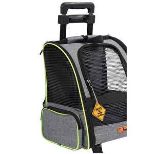 Reyo Brave Paws 2 Tekerlekli Yırtılmaz Plastik Fileli Kedi Ve Köpek Taşıma Çantası, Kedi Sırt Taşıma Çantası Gri