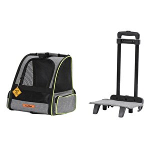 Reyo Brave Paws 2 Tekerlekli Yırtılmaz Plastik Fileli Kedi Ve Köpek Taşıma Çantası, Kedi Sırt Taşıma Çantası Gri