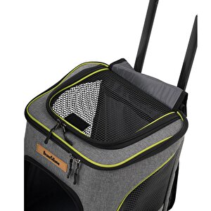 Reyo Brave Paws 4 Tekerlekli Frenli Yırtılmaz Plastik Fileli Kedi Ve Köpek Taşıma Çantası, Kedi Sırt Taşıma Çantası Gri