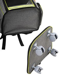 Reyo Brave Paws 4 Tekerlekli Frenli Yırtılmaz Plastik Fileli Kedi Ve Köpek Taşıma Çantası, Kedi Sırt Taşıma Çantası Gri