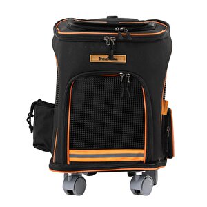 Brave Paws 4 Tekerlekli Frenli Yırtılmaz Plastik Fileli Kedi Ve Köpek Taşıma Çantası, Kedi Sırt Taşıma Çantası Siyah