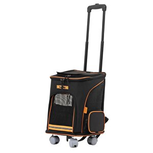 Reyo Brave Paws 4 Tekerlekli Frenli Yırtılmaz Plastik Fileli Kedi Ve Köpek Taşıma Çantası, Kedi Sırt Taşıma Çantası Siyah