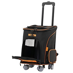 Reyo Brave Paws 4 Tekerlekli Frenli Yırtılmaz Plastik Fileli Kedi Ve Köpek Taşıma Çantası, Kedi Sırt Taşıma Çantası Siyah