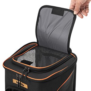 Reyo Brave Paws 4 Tekerlekli Frenli Yırtılmaz Plastik Fileli Kedi Ve Köpek Taşıma Çantası, Kedi Sırt Taşıma Çantası Siyah