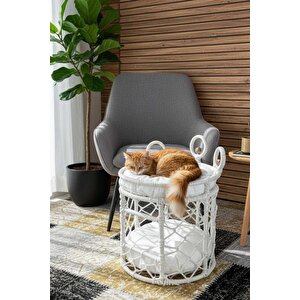 Lüxperi Kristal Taşlı İki Katlı Kedi Yatağı, Kedi Ranzası Beyaz