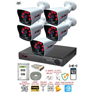 5 Kameralı 5mp Lensli 1080p 2mp Görüntü 6 Atom Gece Görüşlü Fullhd Güvenlik Kamerası 5525a 500gb