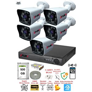 5 Kameralı 5mp Lensli 1080p 2mp Görüntü 6 Atom Gece Görüşlü Fullhd Güvenlik Kamerası 5525a 500gb