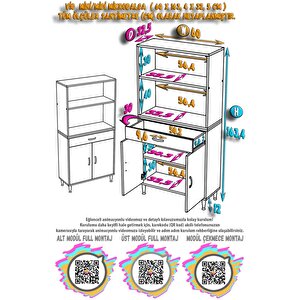 Vio Mutfak Dolabı 2 Kapak, 1 Raf, 1 Çekmece Alt, 2 Boş Göz Üst Modül (60 Cm Genişlik)