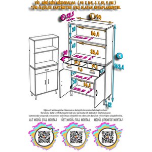 Vio Mutfak Dolabı 2 Kapak, 1 Raf, 1 Çekmece Alt, 2 Boş Göz Üst Modül (90 Cm Genişlik)