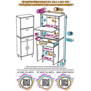 Vio Mutfak Dolabı 2 Kapak, 1 Raf, 1 Çekmece Alt, 2 Kapak Üst Modül (55 Cm Genişlik)