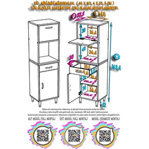 Vio Mutfak Dolabı 1 Kapak, 1 Raf, 1 Çekmece Alt, 1 Kapak, 1 Boş Göz Üst Modül (40 Cm Genişlik)