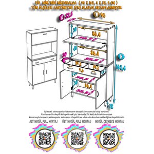 Vio Mutfak Dolabı 2 Kapak, 1 Raf, 1 Çekmece Alt, 1 Kapak, 1 Boş Göz Üst Modül (90 Cm Genişlik)