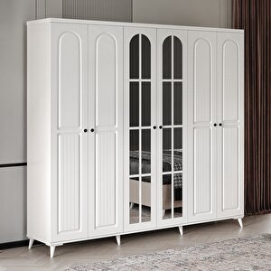 Guneystore Ücretsiz Montaj Roma 6 Kapaklı Aynalı Komple Mdf Beyaz Gardırop