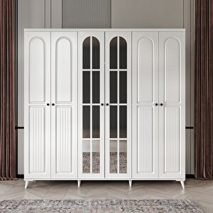 Guneystore Ücretsiz Montaj Roma 6 Kapaklı Aynalı Komple Mdf Beyaz Gardırop