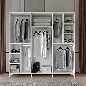 Guneystore Ücretsiz Montaj Roma 6 Kapaklı Aynalı Komple Mdf Beyaz Gardırop