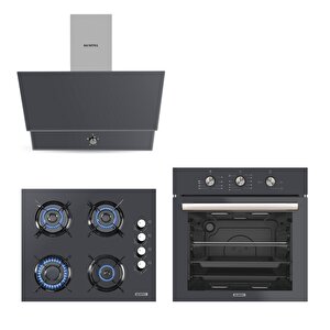 Dizayn Antrasit (gri) Cam Ankastre Set