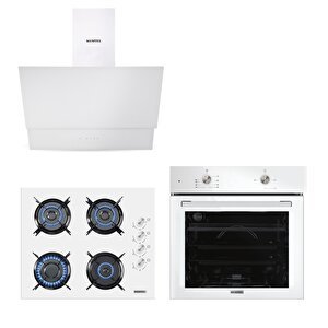 Home Plus Beyaz Cam Ankastre Set