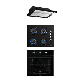 Siyah Aspiratörlü Dizayn Ankastre Set