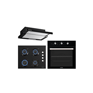 Siyah Aspiratörlü Kristal Ankastre Set