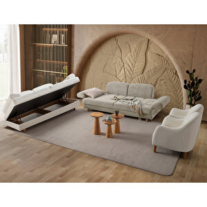 Eymense Aries Yataklı Sandıklı Koltuk Takımı 3+3+1+1 Sütlü Kahve