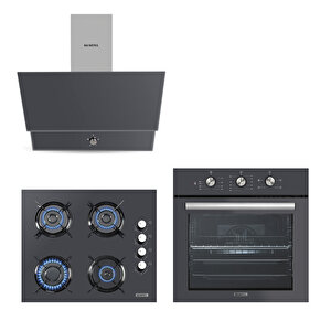 Kristal Antrasit ( Gri ) Cam Ankastre Set