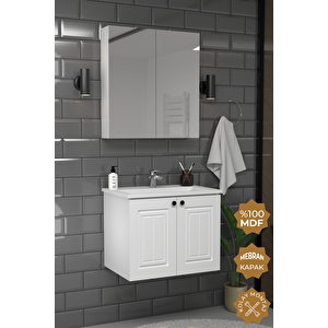 Pekin 65 Cm Mdf Gövde Membran Kapak Banyo Dolabı Seti Beyaz