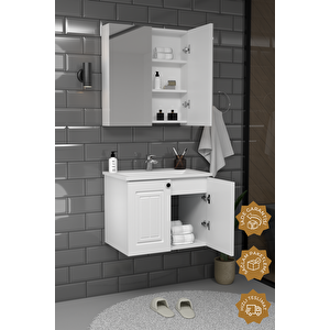 Pekin 65 Cm Mdf Gövde Membran Kapak Banyo Dolabı Seti Beyaz