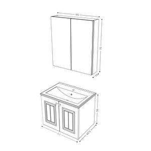 Teta Home Pekin 65 Cm Mdf Gövde Membran Kapak Banyo Dolabı Seti