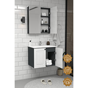 Pekin 65 Cm Mdf Gövde Membran Kapak Banyo Dolabı Seti Antrasit Beyaz