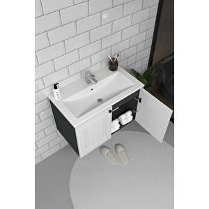 Pekin 65 Cm Mdf Gövde Membran Kapak Banyo Dolabı Seti Antrasit Beyaz