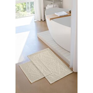 | Violeta 2'li Banyo Paspas Seti | Kaymaz Taban %100 Pamuk | 60x100 - 50x60 Cm Ekru