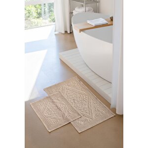 | Violeta 2'li Banyo Paspas Seti | Kaymaz Taban %100 Pamuk | 60x100 - 50x60 Cm 1060 Bej